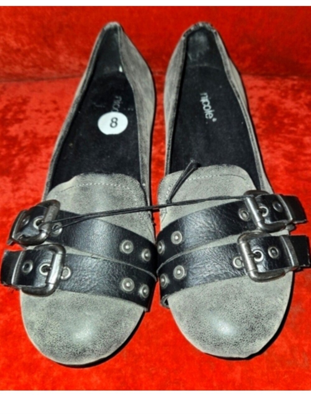 Nicole by Nicole Miller 8 Y2K Gray & Blk Bluckle ALT FLATS Punk Retro Artsy Rock